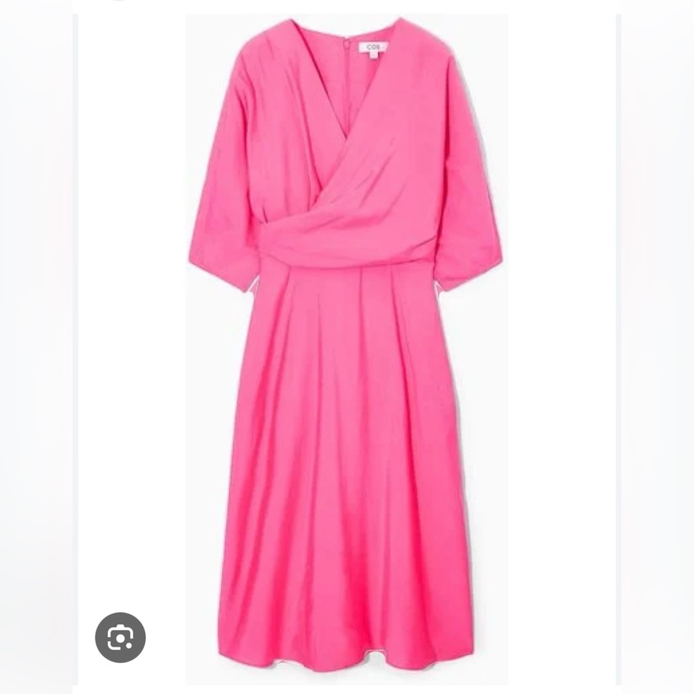 Puff sleeve pink midi dress